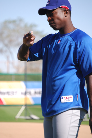 Soriano showing off his broken finger